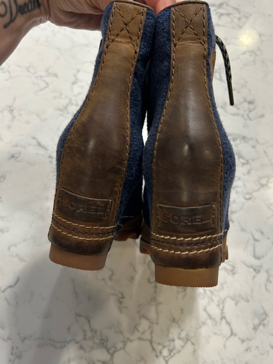 Sorel Women’s Lexie Wedge Ankle Bootie Leather & Canvas Shoe Size 7 - Picture 4 of 10